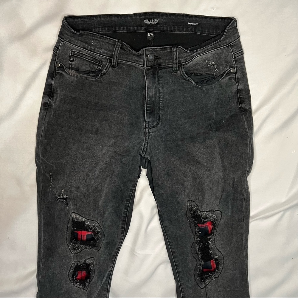 Judy Blue Black Jeans w/ Buffalo Plaid Details